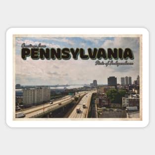 Greetings from Pennsylvania - Vintage Travel Postcard Design Sticker